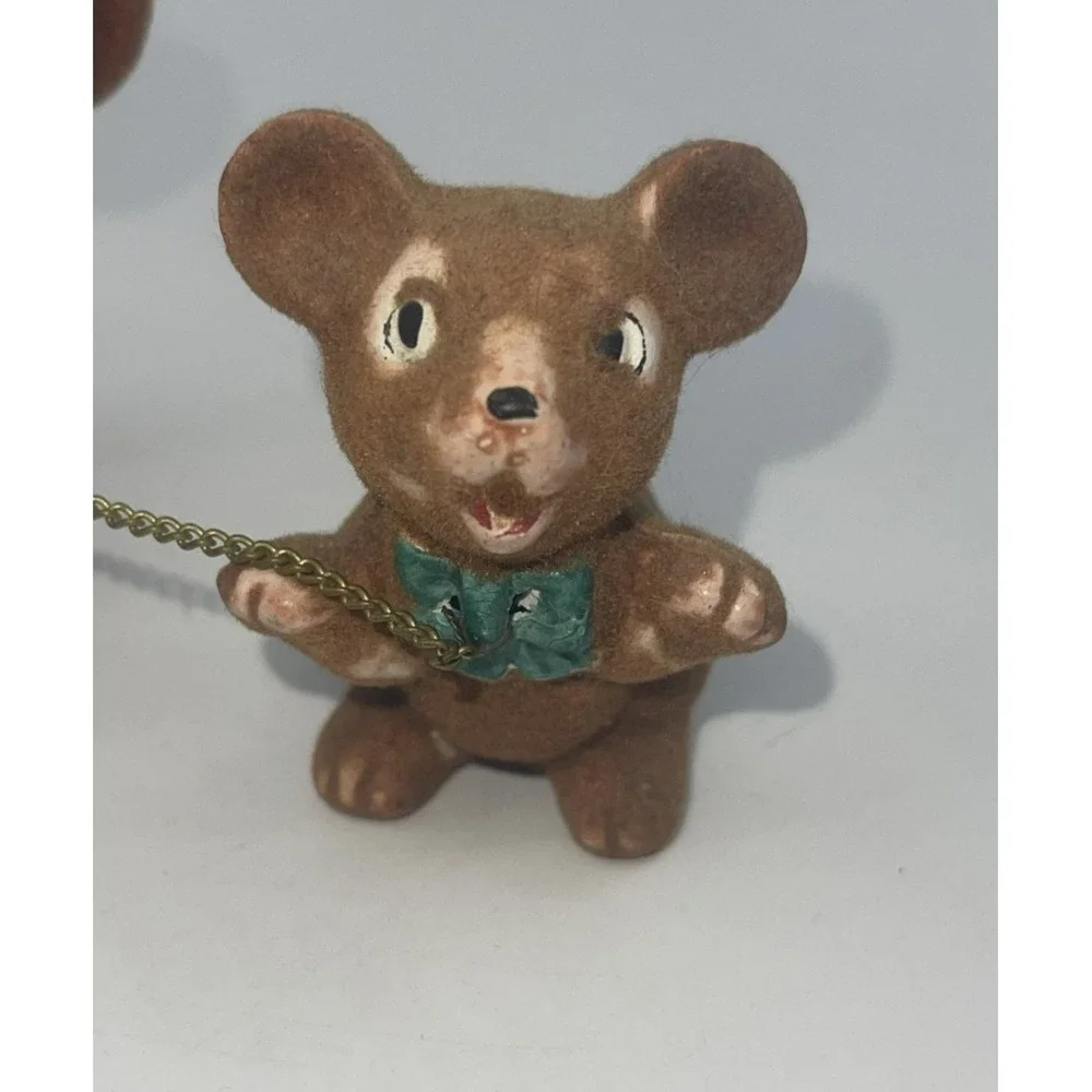 Ceramic Bear Figurines Flocked Brown vintage 1950s Rare‎ MCM Signed 4